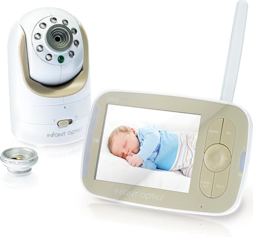Infant Optics DXR-8 480p Video Baby Monitor, Non-WiFi Hack-Proof FHSS Connection, Interchangeable Lenses, Pan Tilt Zoom, LED Sound Bar, Night Vision, and Two-Way Talk.