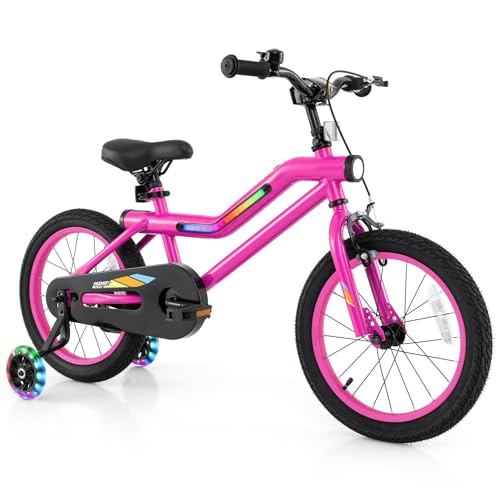 BABY JOY Lighted Kids Bike, 16 Inch LED Lighted Frame