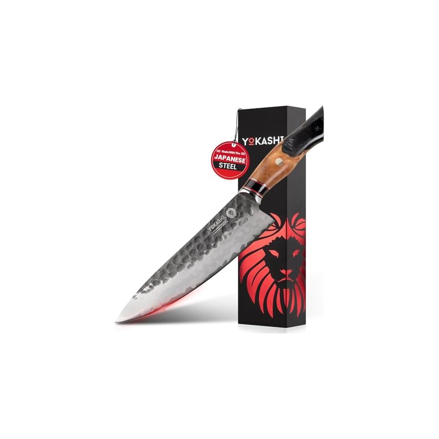 YOKASHI Okami Japanese Knife - 8 inch High-Carbon Damascus Steel Chef Knife - Hand Forged Knife for Precise Chopping, Slicing & Dicing for Professional Chefs and Home Cooks - Good Kitchen Gifts