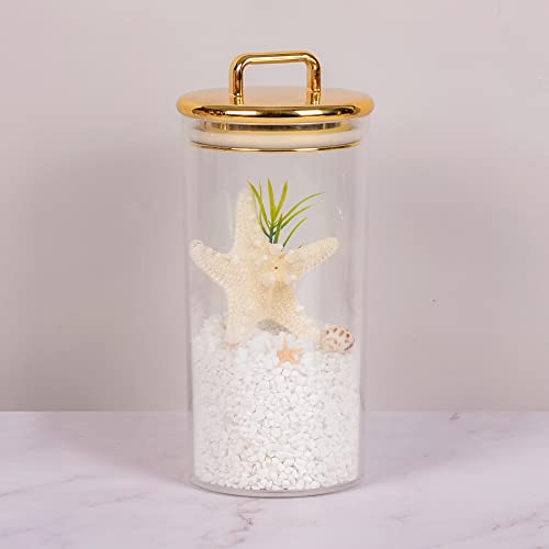 Yuejum 32 Oz Large Acrylic Storage Apothecary Jar With Gold Airtight Lid | Bathroom Vanity Organizer Containers | Perfect Decorative Canisters For Shells, Bath Salt, Grains, Cotton Ball, Flossers #TOP5