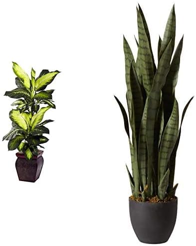 Nearly Natural, Green 4855 35 pulgadas. Sansevieria con maceta negra