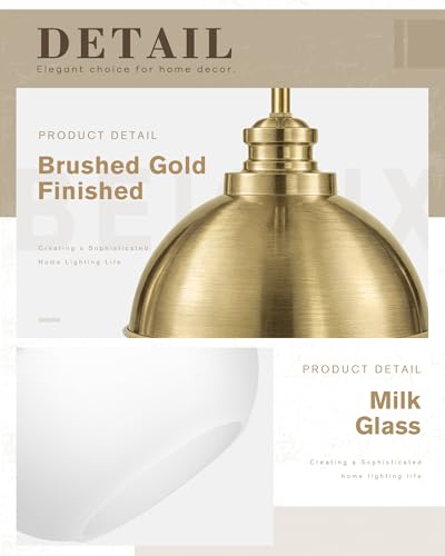 Image of Beionxii Gold Globe Pendant Lights Kitchen Island, Milk Glass Pendant Light