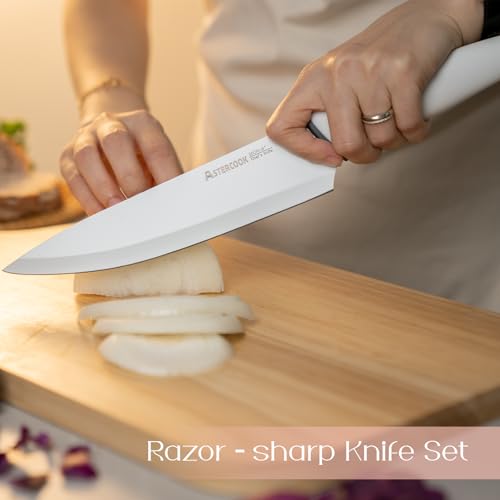 Image of Astercook Knife Set with Clear Block and Sharpener 22Pcs White | Dishwasher Safe, Space-Saving Clear Knife Block, for Everyday Home Cooking