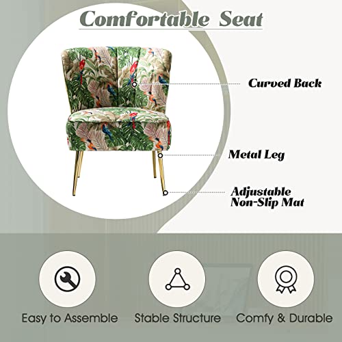 FABRICATION HAUS Fabric Dining Slipper Chair Upholstered Vanity Kitchen Accent Chair with Metal Legs for Dining Room Living Room & Bedroom (1, GREEN)