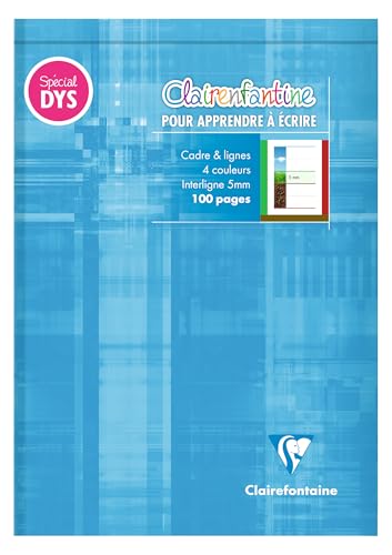 Clairefontaine 6158C - Bloc écriture Clairenfantine spécial Dys encollé 14,8x21cm 100 pages détach. cadre & lignes 4 couleurs Interligne 5 mm