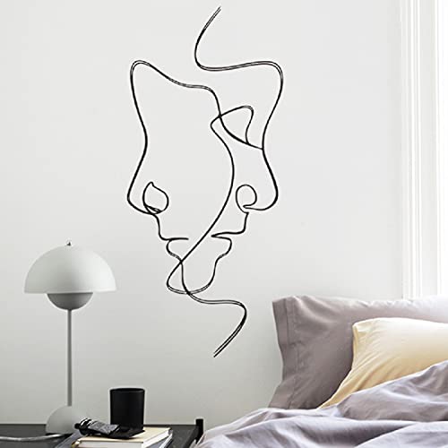Minimalist Couple Face Line Art Wall Decals Aesthetic Black And White Women And Man Abstract Art Person Sticker For Bedroom Living Room Apartment Store Decor #TOP3