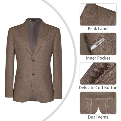 Mens Suit 2 Piece Tweed Herringbone Tuxedo Suit Wedding Suits for Mens Casual Blazer Jacket Pants Set3