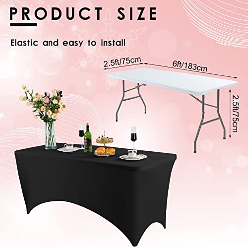 6 Pack Spandex Table Cover Fitted Spandex Tablecloths Stretch Table Cover Stretchy Table Cloth Washable Polyester Table Protector For Folding Rectangle Table, Wedding Party Or Event(Black,6 Ft) #TOP1