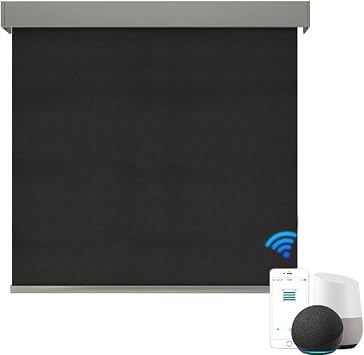 Motorized Roller Shades Blinds,AC Power Electric 100% Blackout Window Shades Blinds Compatible with Alexa Google,Voice Control Privacy Smart Roller Shades,Customize Size Grey Black