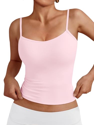 Trendy Queen Womens Tank Summer Tops Spring 2026 Camisole Square Neck Teen Y2k Cute Spaghetti Crop Going Out Girls Sleeveless Fashion Shirts Clothes Outfits Basic Workout Gym Casual Baby Pink M