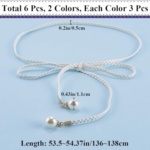 CRASPIRE 6Pcs Thin Braided Belt PU Leather 54.37 Inch Boho Knotted Waistband Rope Vintage Skinny Trendy Adjustable Tie Decorative Woven Waist Cord for Ladies Women Summer Skirt Dress Clothes2