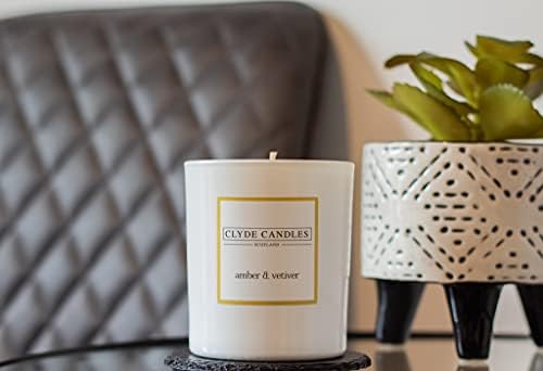 Amber and Vetiver Natural Soy Scented Candle Gift Box Luxury White Glass- Clyde Candles