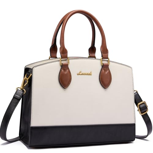 LOVEVOOK Purse Handbag for Women, Vintage Tote Shoulder Bag Trendy, PU Leather Satchel Bag, Medium Ladies Hand black,White，brown