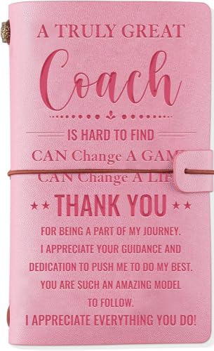 Hiipeenow Coach Appreciation Gifts for Men Women, Leather Travel Journal 140 Pages Presents, Baseball Softball Soccer Basketball Swim Football Coach Gifts, Christmas Birthday Thanksgiving