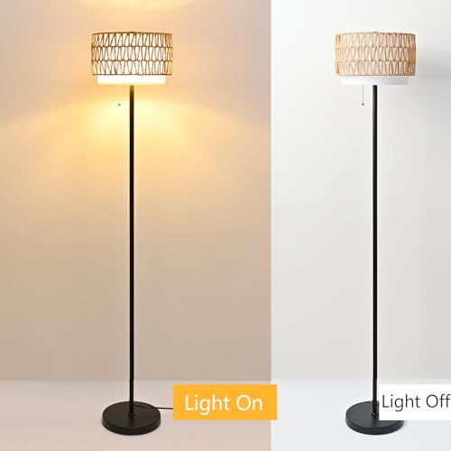 Momyofdy MO-FL-BO-S Boho Floor Lamp For Living Room Rattan Boho Lamps Farmhouse Modern Standing Lamp With Pull Chain Tall Floor Lamp For Bedroom Wicker Pole Lamps,Bulbs Included thumb #1
