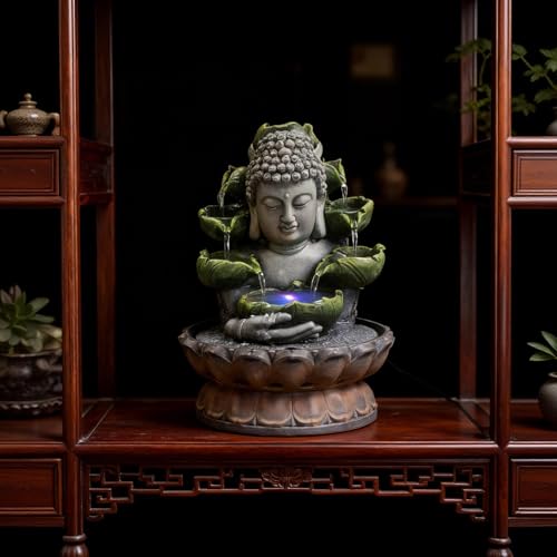 Miniatura 5 de Fuente De Habitación Con Iluminación Rgb, Mesa De Buda, Fuente De Cascada Fengshui, Meditación, Decoración Interior Relajante, Para Buena Suerte Para Regalo