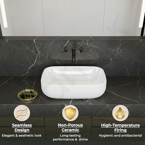 Plantex Platinum Ceramic Tabletop Rectangular Wash Basin/Washbasin for Bathroom/10 Years Glaze Warranty by Plantex/Small Wash Basin (White - 18 x 13 x 5 Inch)