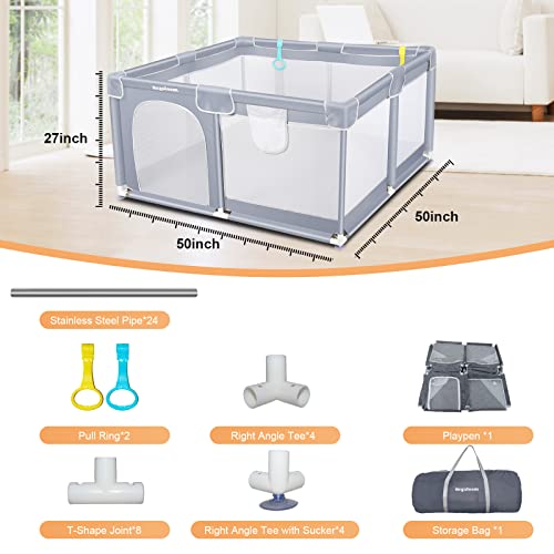 Regaloam Baby Playpen For Babies And Toddlers,50 * 50 Inch Baby Play Yards With Anti-Slip Base, Sturdy Safety Playards With Soft Breathable Mesh, Play Pins With Pulling Rings And Portable Bag #TOP5