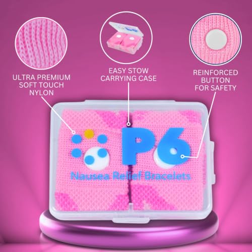 Image of P6 Motion Sickness Bands for Adults, 2 Pack, Pink | Anti Nausea Wristbands, Sea Cruise Travel Car Pregnancy, All-Natural Non Drowsy Relief, Acupressure Treatment
