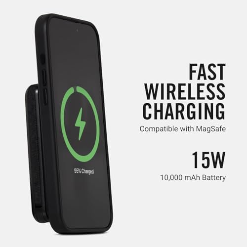 Ridge Magnetic Power Bank Battery Pack 10,000mAh - Fast Charging, Compatible with MagSafe - Portable Charger Powerbank - with Built in Cables, Wireless Charging & Magnetic Attachment (Matte Black)