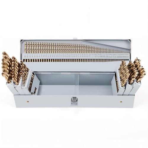 Image of COMOWARE 115-Piece M35 Cobalt Drill Bit Set, 1/16 to 1/2 Inch | HSS Jobber-Length Twist Bits for Hardened Metal, Stainless Steel, Cast Iron, Wood and Plastic, Metal Indexed Case