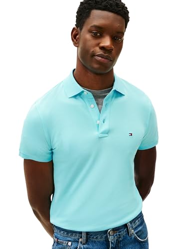 Image of Tommy Hilfiger Men's Short Sleeve Polo Shirts in Slim Fit with Stretch and Organic Pique Cotton