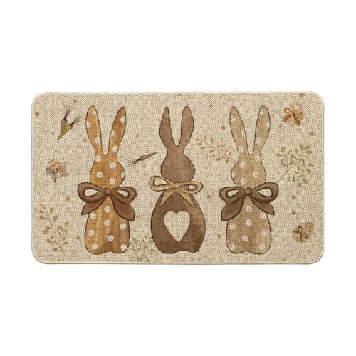 Artoid Mode Rabbit Carrots Eggs Happy Easter Doormat, Seasonal Spring Home Decor Low-Profile Switch Rug Door Mat Floor Mat for Indoor Outdoor 17x29 Inch
