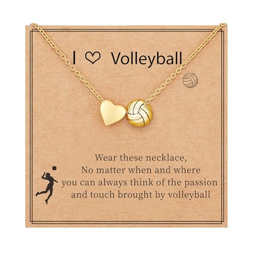 SIXDUTON Collar Corazón Mujer, Collar con Colgante de Corazón Voleibol/Baloncesto/Softbol Chapado en Oro 14k Hipoalergénico Joyas Regalos para Amistad Chicas Deportivas (Voleibol)