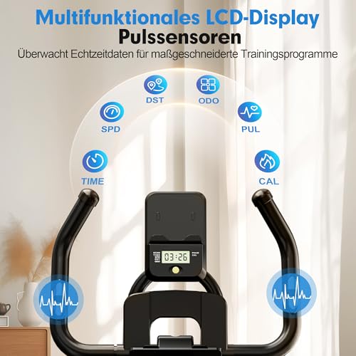 Foto von LABGREY Heimtrainer Fahrrad, Fitness Fahrrad für Zuhause, Indoor Kardio Training, Bike mit Pulsmesser, LCD Display, Ipad Halter, Sitz & Widerstand Einstellbar