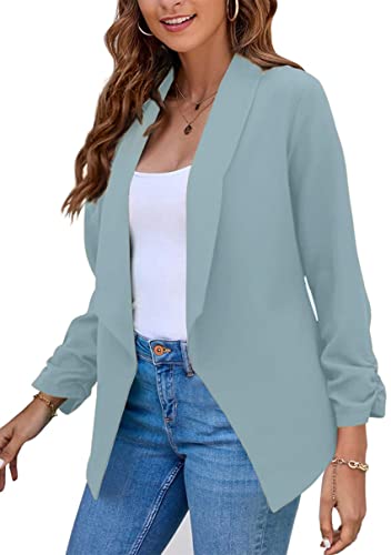 Image of YMING Womens Open Front Work Blazer Business Long Sleeve Jackets Solid Color Office Short Cardigans