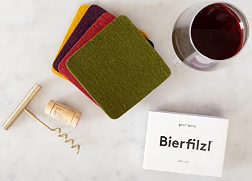 Graf Lantz Bierfilzl 100% Merino Wool Moisture Wicking, Absorbent Felt Coasters, Square, Multi-Color Set Of 4, Turmeric #TOP6