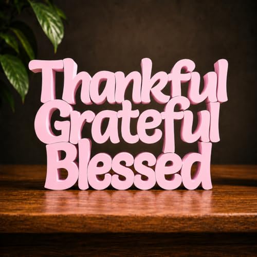 Image of Mad Masters Thankful Grateful Blessed Inspirational Desk Decor - Aesthetic Table, Shelf & Wall Showpiece for Home Office, Business. Vastu Friendly Gifting, Blush Pink (20.3 x 12.5 x 2.5 cm)