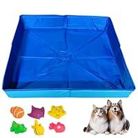 Hundepool Katzenpool Mit 6 Fischen Spielzeug, 50x50x10cm Hundebadewanne Faltbare Mini Hunde Pool Aus PVC, Planschbecken Hund, Schwimmbecken Für Kleine Hunde Katzen Haustiere (Blau)