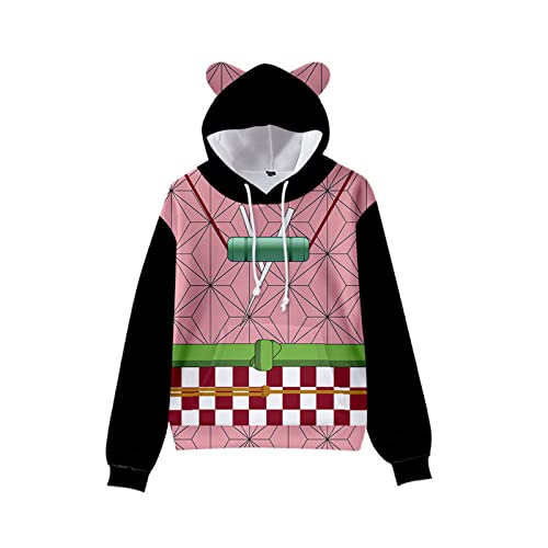 EDMKO Kinder 3D Demon Slayer Hoodie Lustig Gedruckt Kamado Nezuko Drawstring Kapuzenpullover Langarm Sweatshirt Mit Kapuzen Pullover Pulli Für Jungen Mädchen,Rosa,160cm Cover