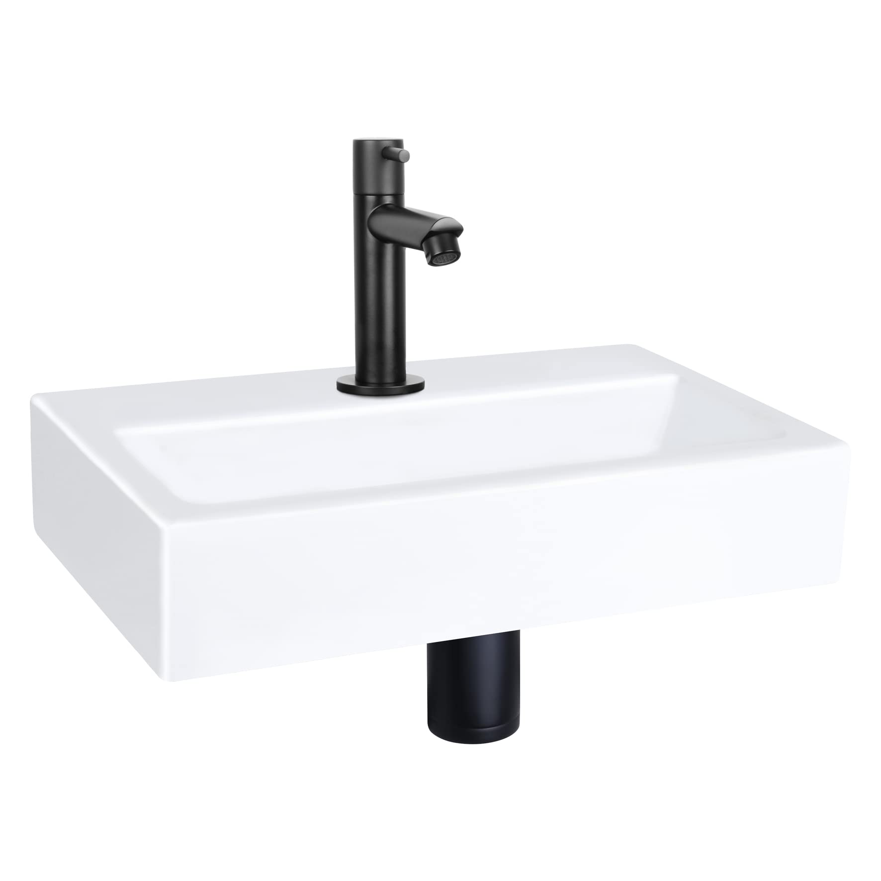 Lavabo toilette Differnz en céramique blanche haut de gamme et robinet noir mat