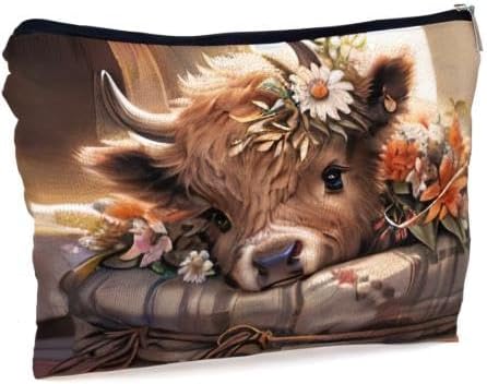 Ayxvt Highland Cow Floral Cosmetic Bags - Spring Highland Cow Gifts, Sunflower Daisy Floral Makeup Bag - Image 6