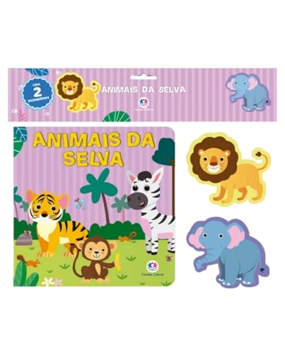 Livro para Banho Animais da Selva, Kit com 2 Brinquedos com Ventosa para Banho, Livro Infantil Educativo, Banhos + Diversão