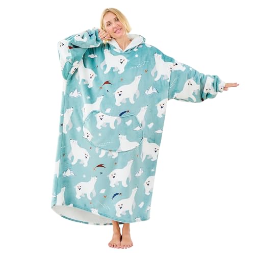 Polar Bear Wearable Blanket Hoodie Oversized Sherpa Fleece