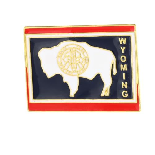 Wyoming State Shaped Map Lapel Pin, Premium Brass Enamel Flag Brooch Badges, Patriotic Travel Souvenir Keepsake for Hat Backpack Bags Clothing