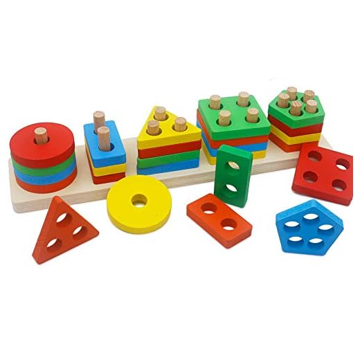 GETIANLAI Wooden Educational Preschool Toddler Toys Shape Color Sorting Block Puzzles for Boys & Girls
