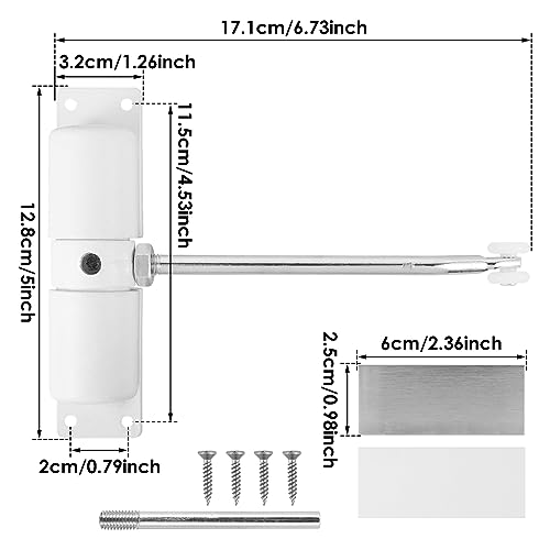 YERENCY Automatischer Türschließer mit 4 Schrauben und Einstellhebel für Zuhause, Büro, Schlafzimmer, 17cm Länge, Weiß, Zinklegierung, Zink