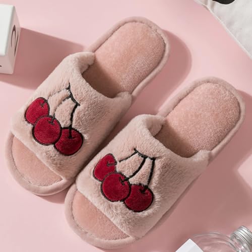 Women's Strawberry Slippers Non-Slip Indoor House Shoes Cute Fruit Plush Cozy Open Toe Cotton Bedroom Home Slippers with Memory Foam Lightweight Travel Portable2
