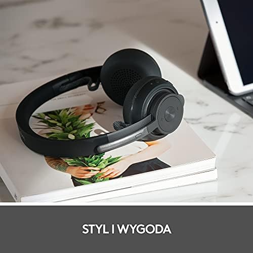 Logitech Zone 900 - Bezprzewodowy zestaw słuchawkowy Bluetooth z mikrofonem z redukcją szumów, podłączenie do 6 urządzeń z jednego odbiornika, dostęp do ANC i Bluetooth - Szary