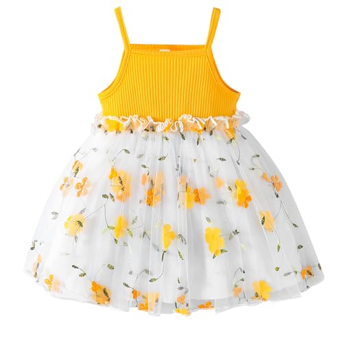 ChuYuKu Toddler Baby Girl Sleeveless Dress Princess Tulle Dresses Summer Outfit for Cake Smash 1st Birthday Gift Yellow 2-3T