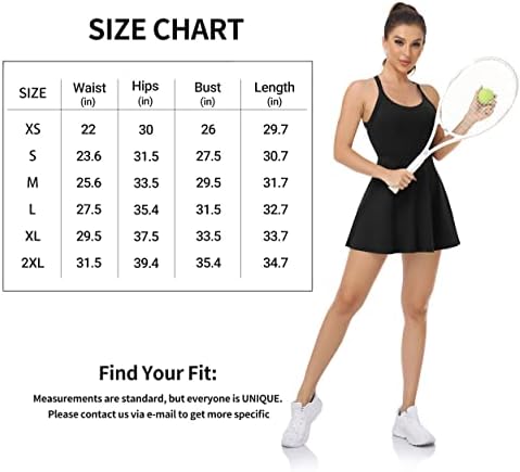 Womens Workout Tennis Dress with Built in Shorts and Bra Athletic Golf Activewear for Exercise, Black, Large - 5