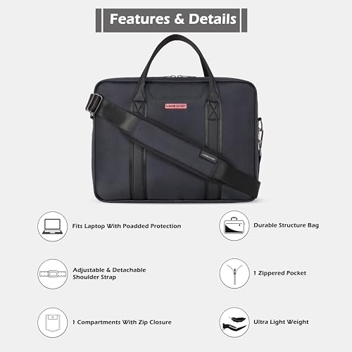 Image of Lavie Sport Elevate Briefcase 9L Laptop Briefcase Bag | Premium Leatherette Business Briefcase for Men & Women | Messenger Shoulder Bag with Detachable Strap