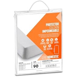 Carrefour Protector Colchón 90 TIENDA EURASIA - Protector de Colchon Impermeable, Color Blanco, Algodón de Rizo Transpirable con Elástico Alrededor, Fácil Cuidado y Lavable (Protector Impermeable 90cm)
