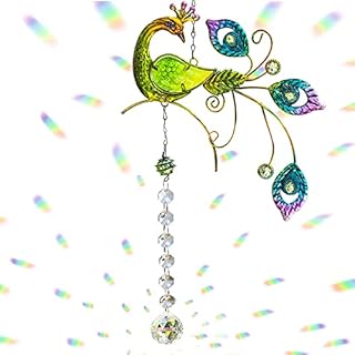 Cosylove Peacock Crystal Suncatcher Pendant Hanging Chandelier Prism Rainbow Maker Ornament for Window Sun Catcher Home Garden Decoration(Green)