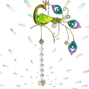Bunter Pfau! Metall Suncatcher mit Kristallen, 53cm Vogel Spiel | Geschenk-Windspiele