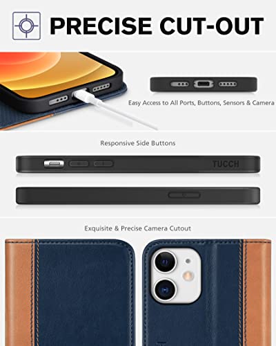 Tucch Case For Iphone 12 Pro/Iphone 12 5G, Pu Leather Folio Case Wallet With Kickstand [Card Slot] Cover [Protective Tpu Interior Case] Compatible With Iphone 12 /Iphone 12 Pro 6.1-Inch, Brown & Blue #TOP6